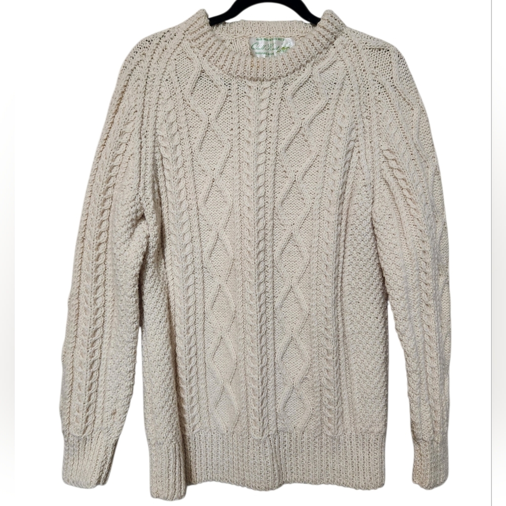 VINTAGE Aran Hand Knit by Quill Knit 100% Pure Wool Ireland Sweater Large